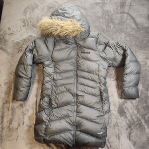 Marmot Coat Womens Large Gray Montreal Down Faux Fur Hood Gorpcore